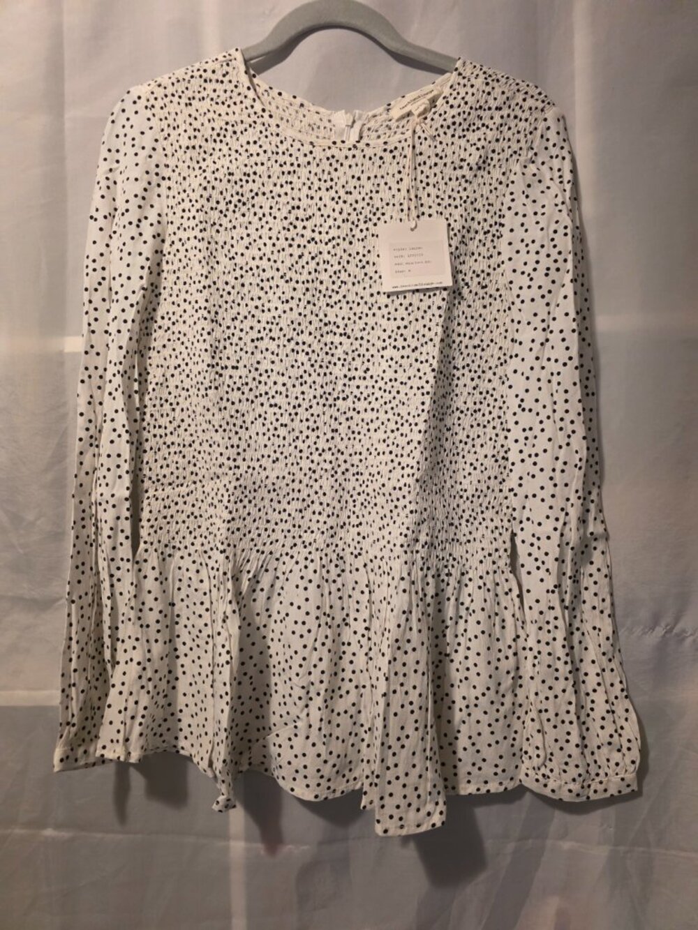 Women's beach.lunch.lounge White and Black Polka Dot Blouse, Size Large
